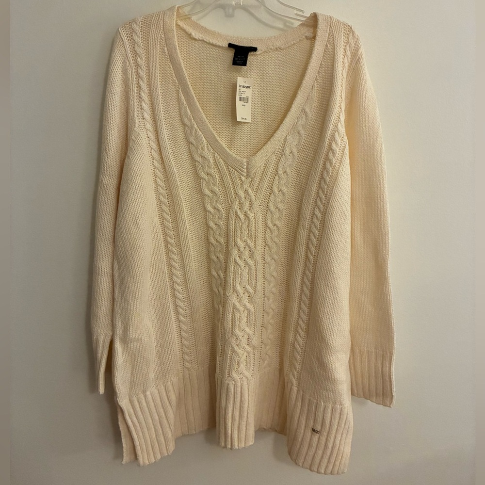 Lane Bryant Cream Cable Knit V-Neck Sweater, sz 18-20, NWT